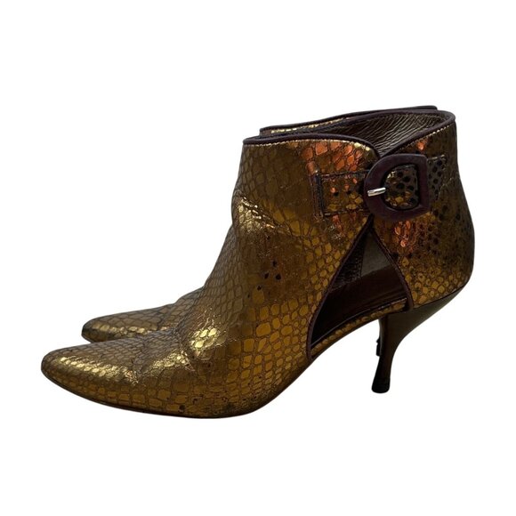 Miss Sofi Gold Snake Print Kitten Heels & Buckle Closure Ankle Booties Sz 35.5 - Picture 5 of 11